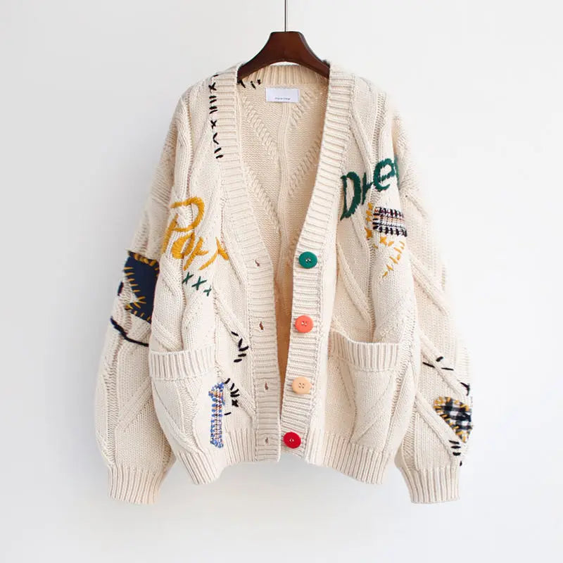 Knit Cardigan Embroidered Sweater